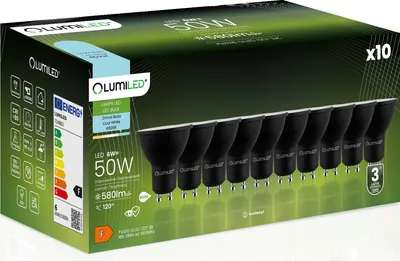 Produktbild von LUMILED GU10 LED 6W 580lm žiarovka 6500K studená biela lampa reflektor čierna nahrádza 50W 120° reflektorové žiarovky reflektor 10 žiaroviek