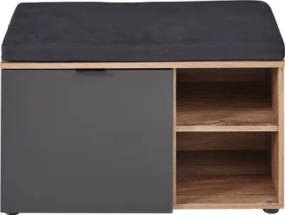 Produktbild von Kleine Schuhbank modern inkl. Sitzkissen LORIENT-36 in Cosmos grau matt mit Flagstaff Eiche Umbra Nb., B/H/T ca. 82/51/38 cm