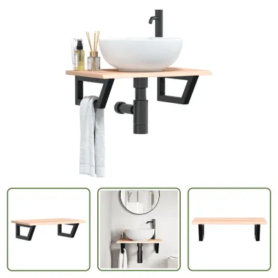 Immagine prodotto di The Living Store Piano lavabo con staffa in acciaio e legno massiccio di rovere