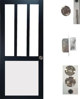 Image de Porte Coulissante Atelier noir et panneau blanc Vitree H204 x L83 + serrure a  condamnation