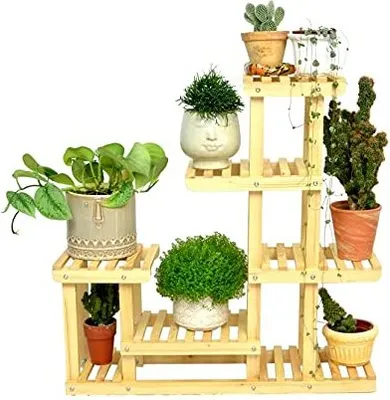 Produktbild von DIXIE STORE Blumenhocker - Pflanzenstand aus Holz für 5 Blumen - Natural 73 cm