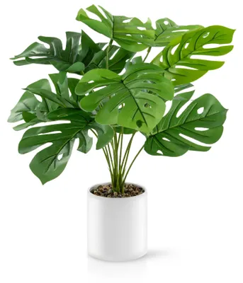 Image de Monstera artificiel (60 cm) dans un pot en céramique blanc : Grandes plantes artificielles | Plantes artificielles réalistes | Plante artificielle | Plantes artificielles en pot