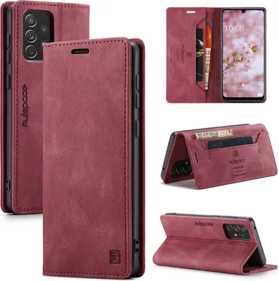 Produktbild von Galaxy A33 5G Brieftasche Hülle, Retro Kunstledertasche Stand Schutzhülle für Samsung Galaxy A33 5G Rot
