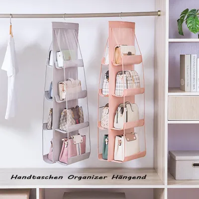 Produktbild von Handtaschen Organizer zum Aufh?ngen, Oxford Handtasche Aufbewahrung fš¹r Familienschrank, 8-Taschen Kleiderschrank Organizer Faltbarer H?ngeregal fš¹r Schultertasche, 110H*34.5W