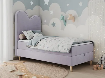 Produktbild von Boxspringbett, Einzelbett für Kinder, Jugendbett mit Matratze - FLOW - 90x180cm - Violett - H3