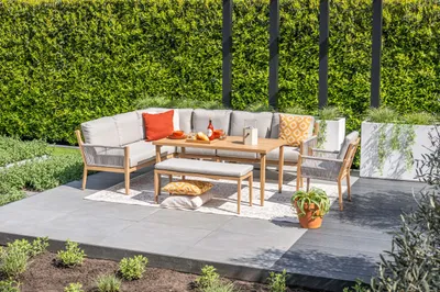 Produktbild von Garden Impressions Sardinia Lounge- Diningset - 5-teilig -  light teaklook - TPU rope sand - dark sand