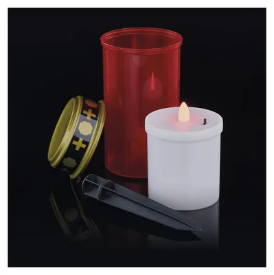 LED-Grabkerze rot IP44, batteriebetrieben, 1500 h, 7x12,5 cm
