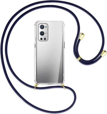 Produktbild von Handykette Backcover-Schutzhülle mit Band (Metall goldfarben) für OnePlus 9 - dunkelblau