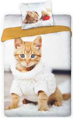 Imagen del producto de Funda de cama con estampado de animales, diseño de gatito, individual, 140 x 200 cm, color blanco