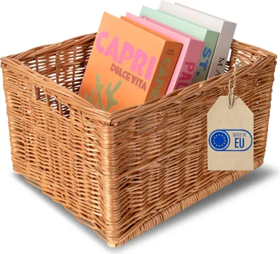 Immagine prodotto di Creative Home Cesto Portaoggetti in Vimini | Naturale con Maniglie | 40x 30 x 24 (+/-2cm) | Intrecciato a Mano Resistente | Per Documenti, Giocattoli