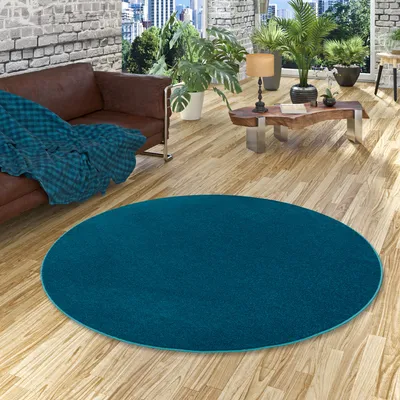 Produktbild von Hochflor Velours Teppich Luna Petrol Rund, Größe:160 cm Rund