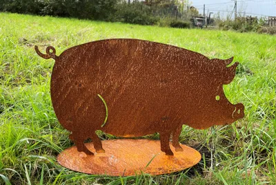 Produktbild von Gartenfigur Schwein 60x36cm auf Platte Edelrost Gartendeko Wetterfest Rost Metall Rostfigur Tier Hausschwein Ferkel