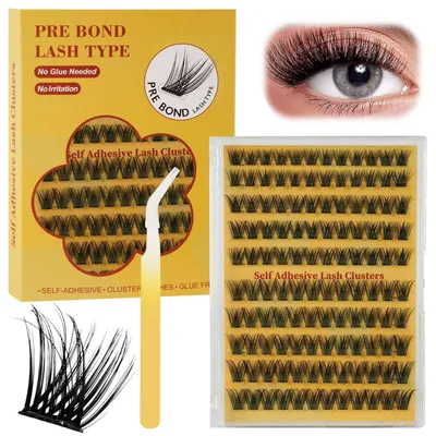 Produktbild von Selbstklebende Wimpern 120 Stück Wimperncluster DIY Set 10-16 mm mit Pinzette