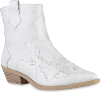 Produktbild von VAN HILL Damen Cowboy Boots Stiefeletten Spitze Schuhe 840901, Farbe: Silber, Größe: 37