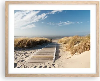 Produktbild von Gerahmtes Poster - Rahmen in heller Eiche - Strand Meer Fußgängerbrücke Ufer - 50x40 cm - Wand Bild - Wanddeko - Wandbilder - Wandposter - Bilderrahmen - Bilder - Kunstdruck - P2NAA50x40-2657