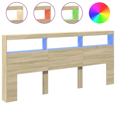 Image de vidaXL Tête de lit LED avec étagères Chêne Sonoma 220x17x102 cm