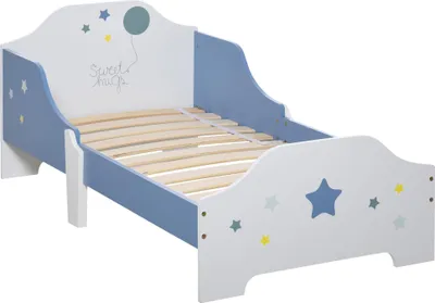Immagine prodotto di HOMCOM Letto Basso per Bambini e Bambine di +3 Anni con Sponde, Lettino Blu e Bianco, 143 x 74 x 59 cm