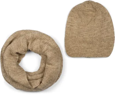 Produktbild von styleBREAKER Uni Strick Loop Schal und Mütze Set, Einfarbiger Strickschal mit Beanie Strickmütze, Winter 01018214