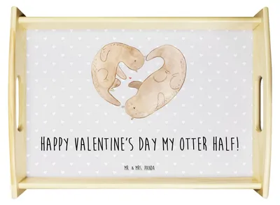 Produktbild von Mr. & Mrs. Panda Tablett Otter Valentine - Grau Pastell - Geschenk, Serviertablett, Deko, Valentinstag, für Freundin, Hochzeitstag, betttablett, Partner, Servier, Frauen