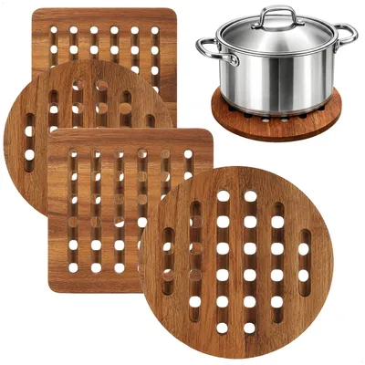 Productafbeelding van com-four® 4-delige set pan- en pottenonderzetters van acaciahout - Onderzetters voor pannen en potten