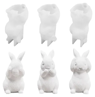 Produktbild von 3-teiliges Set Silikon-Gießformen in Form eines Hasen, niedliche 3D-Silikonformen für Kerzen in Form eines Hasen, geeignet für Epoxidharz, Bastelarbeiten, Seife, Ton, Dekoration und Kerzenherstellung.