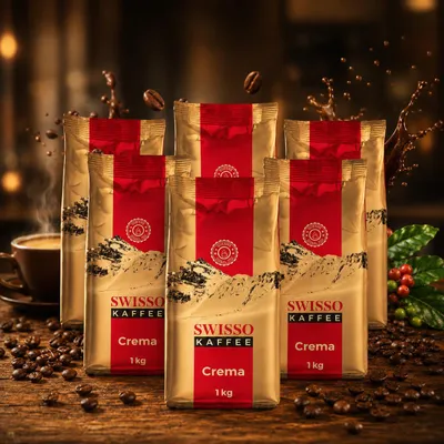 Image de Café en grains Swisso Kaffee Crema 6 × 1 kg 100 % Arabica lot de 6 kg
