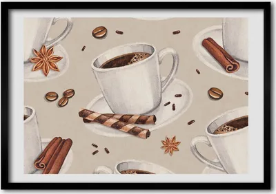 Produktbild von Bild - Bilder - Bilderrahmen - 70 cm x 50 cm - MDF-Rahmen, Wandkunst Tasse Kaffee