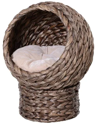 Image de Lit pour chat - Fauteuil pour chat avec aspect panier | Couleur : Marron, Blanc | Dimensions : 12,9 x 16,53 x 20 cm