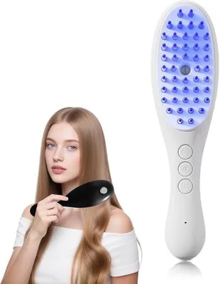 Image de Appareil de massage électrique pour la tête - Massage par vibrations - Effet de lumière rouge - Fonction brumisateur - Tête de brosse - Noir