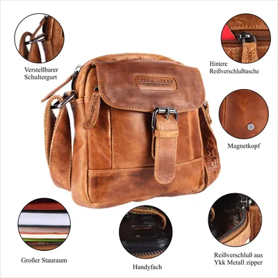 Produktbild von Leder Umhängetasche Herren Damen Schulter-Tasche Minibag Crossbag Bull & Burry