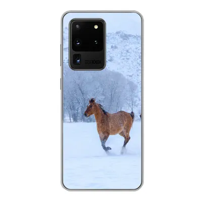 Produktbild von MuchoWow® Handyhülle Schutzhülle Hülle für Samsung Galaxy S20 Ultra Pferde - Schnee - Winter Silikon Softcase Handy Hülle - Karteninhaber