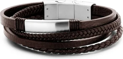 Produktbild von Frank 1967 Leather 7FB-0380 Leren Heren armband - 20 cm - Zilverkleurig / Bruin