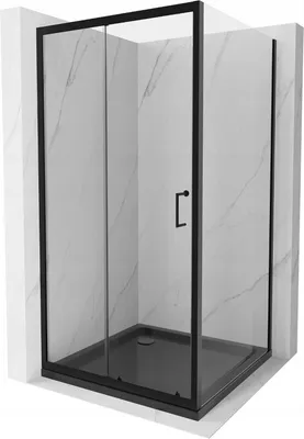 Obrázek produktu pro Mexen Apia rozsouvací sprchový kout 100 x 100 cm, Průhledné, Černá + sprchová vanička Flat, Černá - 840-100-100-70-00-4070B