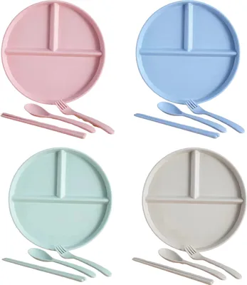 Produktbild von 1 Set unterteilte Essteller, unzerbrechliche Portionskontrolle, unterteilte Diätteller, wiederverwendbare Picknickteller, mikrowellen- und spülmaschinenfestes Geschirr für Erwachsene, Kinder, mit Geschirr