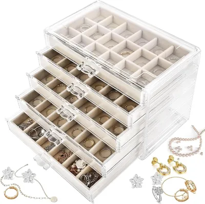 Produktbild von Schmuck-Geschäft - Schmuck-Box Acryl - Schmuck Organisieren - Flexible 5-Last-System - Nicht spezifiziert - Beige
