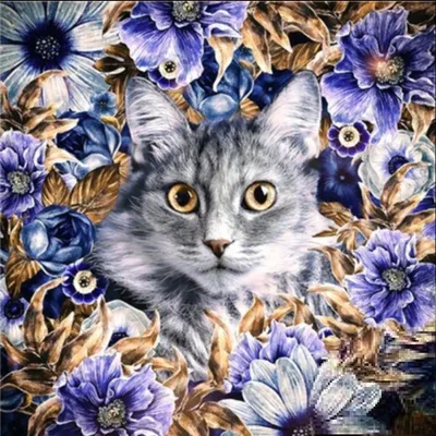Produktbild von Malen nach Zahlen 5d Diamond Painting Katze mit Blumen Malen nach Zahlen 30x30cm
