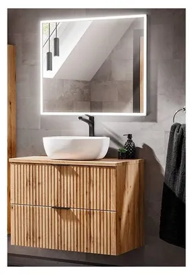 Image de Ensemble meuble vasque à poser 80 cm en bois + miroir - Georgia Oak