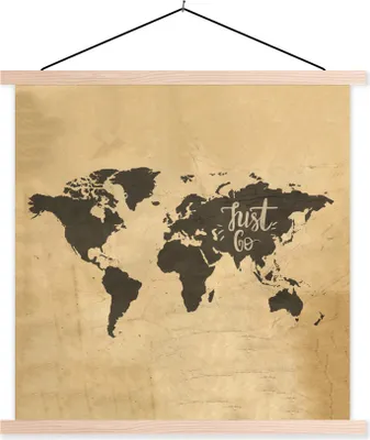 Produktbild von MuchoWow® Textilposter Weltkarte - Reisen - Vintage 60x60 cm mit holzfarbenen Rahmen - Wanddekoration