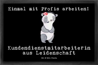 Produktbild von Mr. & Mrs. Panda Gummimatte Kundendienstmitarbeiterin Leidenschaft 50 x 75 cm - Schwarz - Geschenk, fußmatte, Schmutzmatte, Lustig, Witzig, Fußabtreter, Schmutzfänger