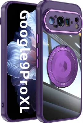 Produktbild von Handyhülle für Google Pixel 9 Pro XL Transparent Militärschutz mit Magnetring Ständer und Kameraabdeckung Lila
