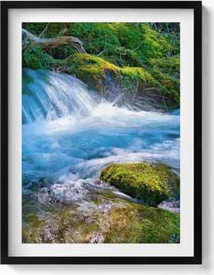 Produktbild von Rauschender Bach im Wald– Wandbild mit Rahmen – Gerahmtes Bild  – Wanddekoration – 60x80 cm –  Schwarz Rahmen