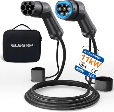 Image de Câble de recharge de type 2 vers type 2 (11 kW, 10 mètres, 16A, triphasé, mode 3) | Câble pour véhicules électriques et hybrides rechargeables