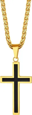 Immagine prodotto di Collana con ciondolo a croce in acciaio inossidabile, argento, oro nero, catena di grano 50+5cm