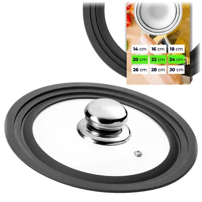 Produktbild von KADAX Universaldeckel 20/22/24 cm, Universal Deckel für Töpfe & Pfannen, Pfannendeckel, Glasdeckel mit Silikonrand und Dampfloch, Topfdeckel (Edelstahl)