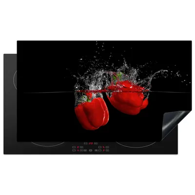 Produktbild von KitchenYeah© Herdabdeckplatte Paprika - Gemüse - Stilleben - Wasser - Rot , 91x52cm, Küche Deko, Glaskeramikkochfeld Herdabdeckung, Abdeckplatte fùr Kochfeld