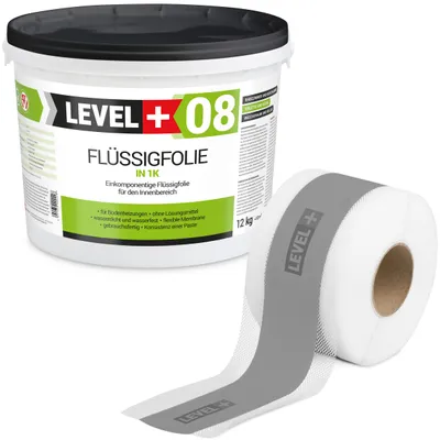 Obrázek produktu pro Hydroizolační sada Tekutá fólie 12kg Těsnicí páska šedá 10mb - LEVEL+ SET105G1