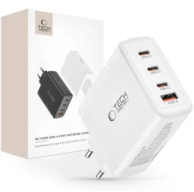 Obrázok produktu pre Tech-Protect Nc100W-Gan 4-Portová Sieťová Nabíjačka Pd100W/Qc3.0 Biela