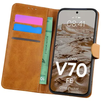 Produktbild von Handyhülle mit Klappe für Vivo V70 FE 5G, Bizon Case Pocket, Braun