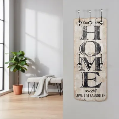 Produktbild von Melko Garderobe 100cm + 6 Kleiderhaken Holz Paneel - Home