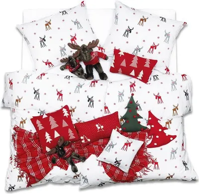 Obrázek produktu pro SCANquilt povlečení KLASIK sobíci bílošedočervená 100% bavlna 140 x 220/70 x 90 cm